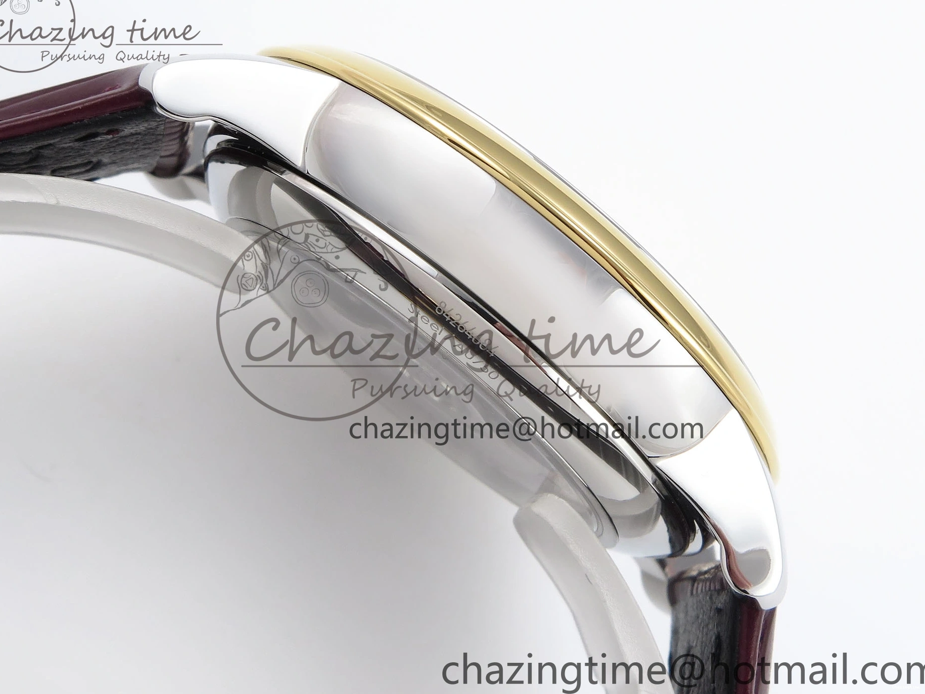 0421 De Ville Date YG MKF 1:1 Best Edition White Textured Dial Diamonds Marker on Brown Leather Strap A WaterResistant 7754